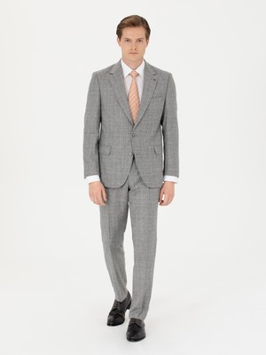 Cacharel Erkek Gri Slim Fit %100 Yün Mikro Desenli Takım Elbise 50272638-VR024
