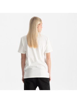 Uniu Kadın Beyaz Relax Fit Bisiklet Yaka %100 Organik Pamuk T-Shirt