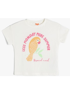 Koton Tişört Papağan Baskılı Kısa Kollu Bisiklet Yaka Pamuklu