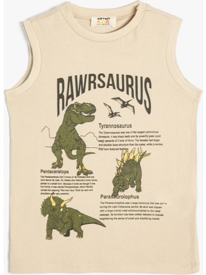 Koton Atlet Dinozor Baskılı Kolsuz Bisiklet Yaka Pamuklu