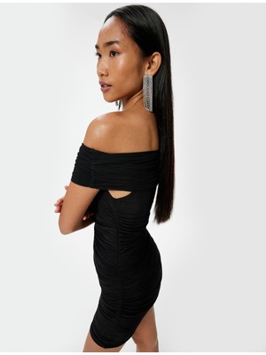 Koton Mini Abiye Elbise Drapeli Madonna Yaka Slim Fit
