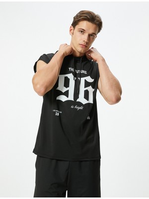 Koton Spor T-Shirt Oversize Kapşonlu Baskılı Kolsuz