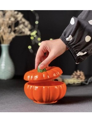 Devigo Tasarım Şekerlik Turuncu Balkabağı Şekerlik Kapaklı Şekerlik Pumpkin Şekerlik