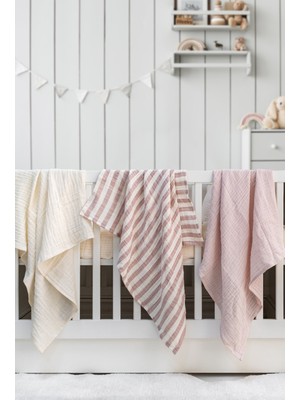 EIFIN Müslin Örtü & Battaniye 3'lü Set  Pamuk Oeko-teks Sertifikalı 80x80 CM Pembe Renkli Yumuşak Kumaş