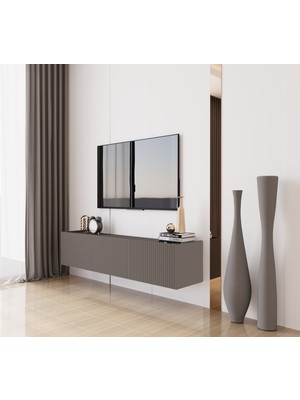 Enwood Capella Gri Mdf Country 3 Kapaklı Duvara Monte 140 cm Tv Ünitesi