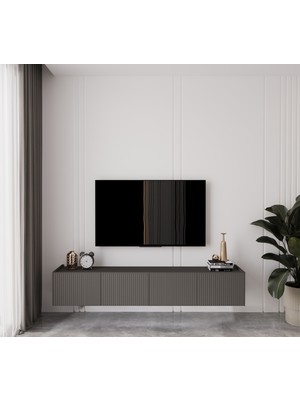 Enwood Capella Gri Mdf Country 4 Kapaklı Duvara Monte 160 cm Tv Ünitesi