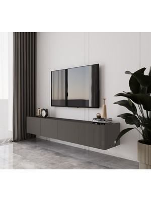 Enwood Capella Gri Mdf Country 4 Kapaklı Duvara Monte 160 cm Tv Ünitesi