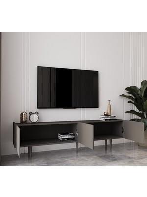 Enwood Capella Gri Mdf Country 4 Kapaklı Ahşap Ayaklı 160 cm Tv Ünitesi