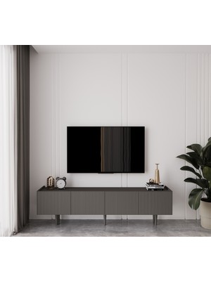 Enwood Capella Gri Mdf Country 4 Kapaklı Ahşap Ayaklı 180 cm Tv Ünitesi