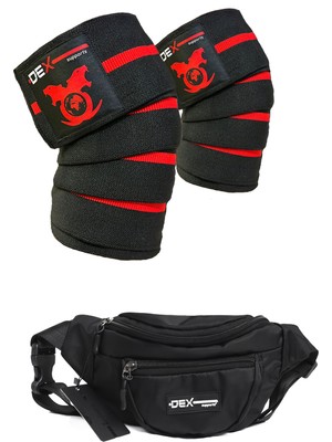 Dex Supports Lasting Energy Fitness Spor Dizlik Knee Wraps + Omuz Bel Çantası 2'li Set