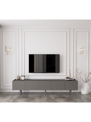 Enwood Capella Gri Mdf Country 5 Kapaklı Ahşap Ayaklı 200 cm Tv Ünitesi