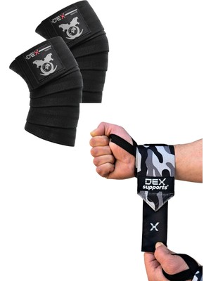 Dex Supports Lasting Energy Fitness Spor Bileklik Wrist Wraps Kamuflaj +Knee Wraps Legend 2'li Set