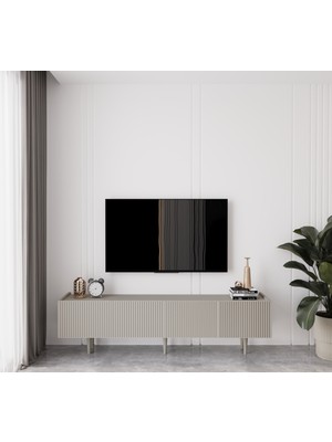 Enwood Capella Kumtaşı Rengi Mdf 4 Kapaklı Ahşap Ayaklı 160 cm Tv Ünitesi