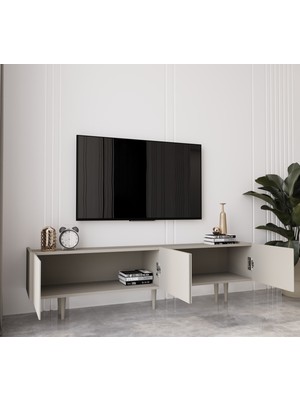 Enwood Capella Kumtaşı Rengi Mdf 4 Kapaklı Ahşap Ayaklı 160 cm Tv Ünitesi