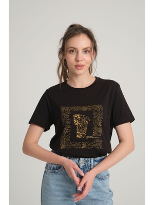 Sumain Design Göbeklitepe Baskılı Kadın Siyah T-Shirt