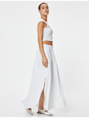 Koton Uzun Kloş Etek Yırtmaç Detaylı Pamuklu Standart Bel