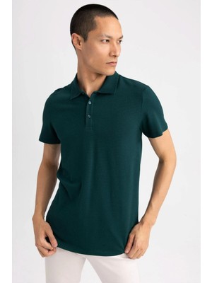 Bgw Erkek Yeşil Slim Fit Serin Tutan Nefes Alan Petek Doku Organik Pamuklu Kısa Kollu Polo Yaka T-Shirt