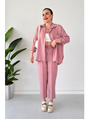 Mazi Butik Keten Ikili Takım Pudra