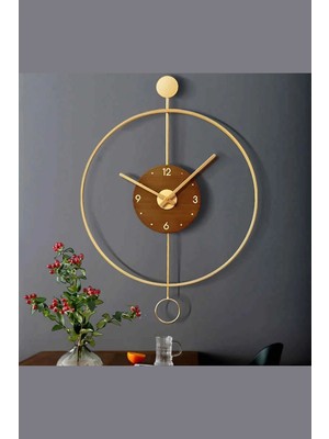 Tekno Trust Altın (Ortaboy) Ispanyol Orbit Time , Modern Dekoratif Metal Ahşap Duvar Saati 50 x 75 Yuvarlak Met