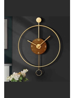 Tekno Trust Altın (Ortaboy) Ispanyol Orbit Time , Modern Dekoratif Metal Ahşap Duvar Saati 50 x 75 Yuvarlak Met