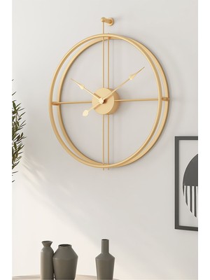 Tekno Trust 110 x 90 La Clock Xxl 90 cm Gold, Modern Dekoratif Ispanyol Tarzı Duvar Saati Altın Metal Yuvarlak