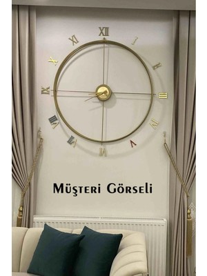 Tekno Trust Yuvarlak Roma Rakamlı Iskandinav 80 cm Gold, Özel Tasarım Dekoratif Metal Duvar Saati 80 x 80 Moder