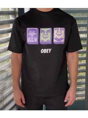 Tarz Yeri  Bisiklet Yaka Baskılı Oversize T-Shirt - Siyah