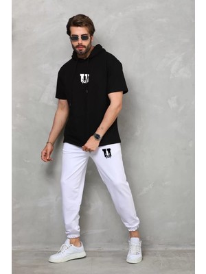 Tarz Yeri Unisex Kapşonlu Oversize T-Shirt Takım - Siyah