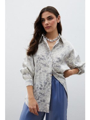 Sateen Desenli Uzun Gömlek - Gri