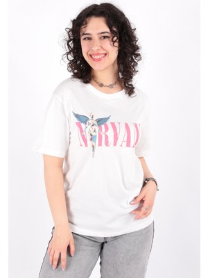 Busem SL0000310 Kadın Nirvana Baskılı T-Shirt