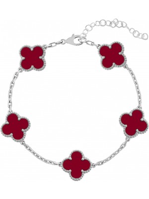 Silveranka 925 Ayar Gümüş Mercan Taşlı Yonca Bileklik