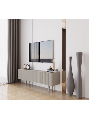 Enwood Capella Kumtaşı Rengi Mdf 3 Kapaklı Ahşap Ayaklı 140 cm Tv Ünitesi