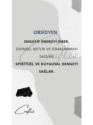 Craftiz Obsidyen Doğal Taş Çelik Zincirli Kolye