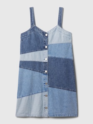 Gap Kadın Mavi Patchwork Denim Mini Elbise