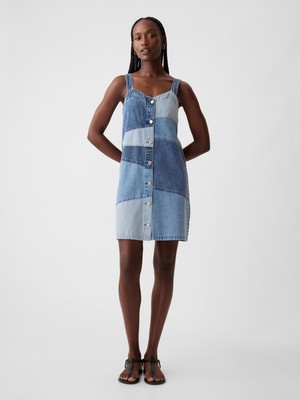 Gap Kadın Mavi Patchwork Denim Mini Elbise