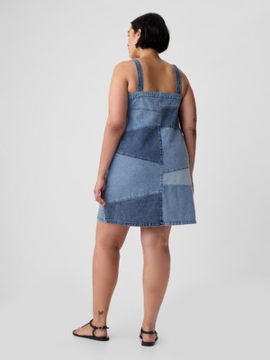 Gap Kadın Mavi Patchwork Denim Mini Elbise