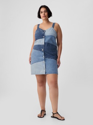 Gap Kadın Mavi Patchwork Denim Mini Elbise