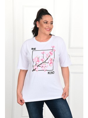 Koza Kadın Büyük Beden Çiçek Baskılı T-Shirt 1572-23