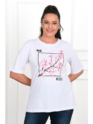 Koza Kadın Büyük Beden Çiçek Baskılı T-Shirt 1572-23