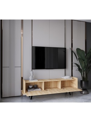 Enwood Spica Safir Meşe Rengi Mdf 3 Kapaklı Ahşap Ayaklı 140 cm Tv Ünitesi