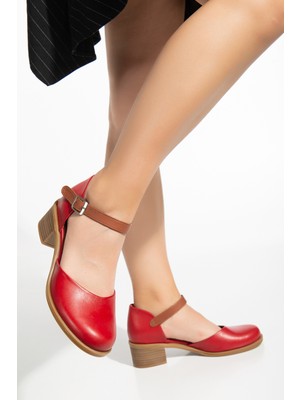 Analin Shoes Kadın Deri Bilekten Bağlı Sandalet 2888 Sandalet Kırmızı 41