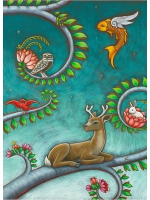 Jeronkarji Hayat Ağacı Üçlüsü - Panel 3 Tablo Ahşap Poster Dekoratif