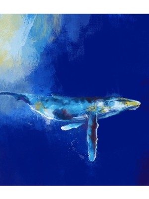 Jeronkarji Derin Mavi Balina - Balina Boyama, Dijital Sanat, Okyanus Yaban Hayatı Tablo Ahşap Poster Dekoratif