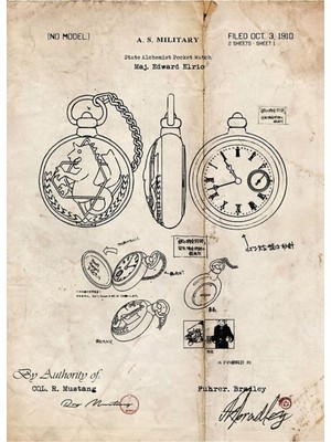 Jeronkarji Fullmetal Alchemist - State Alchemist Cep Saati Patent Çizimi Tablo Ahşap Poster Dekoratif