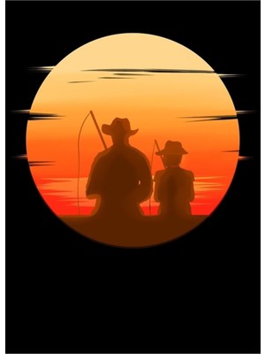 Jeronkarji Baba ve Oğul Babaya Balık Tutma Hediyesi Balık Tutma Gezisi Tablo Ahşap Poster Dekoratif