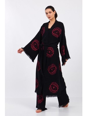 bebekokusu Red Eye Pamuklu Müslin Kimono Takım Siyah