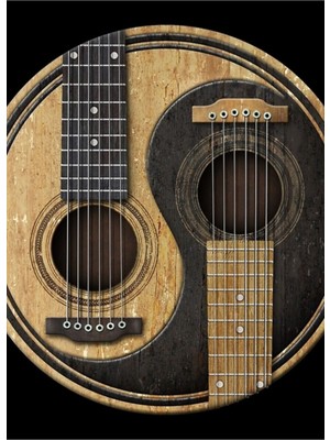 Jeronkarji Eski ve Yıpranmış Akustik Gitarlar Yin Yang Tablo Ahşap Poster Dekoratif