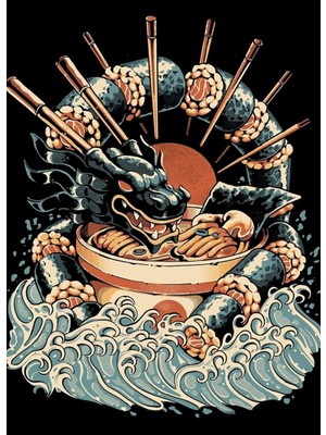 Jeronkarji Dragon Sushi Ramen - Siyah Versiyon Tablo Ahşap Poster Dekoratif