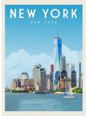Jeronkarji New York Şehir Manzarası Seyahat Posteri Tablo Ahşap Poster Dekoratif