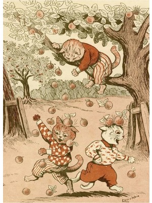 Jeronkarji Louis Wain Elma Tatlısı Tablo Ahşap Poster Dekoratif